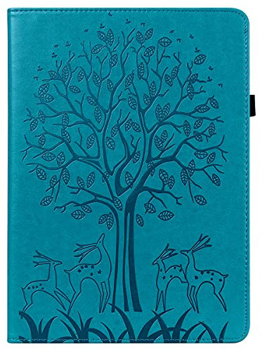LMFULM® Funda de piel sintética para Samsung Galaxy Tab S2 SM-T810, T815, T813 (9,7), con función atril, diseño de jirafa y árbol, color azul