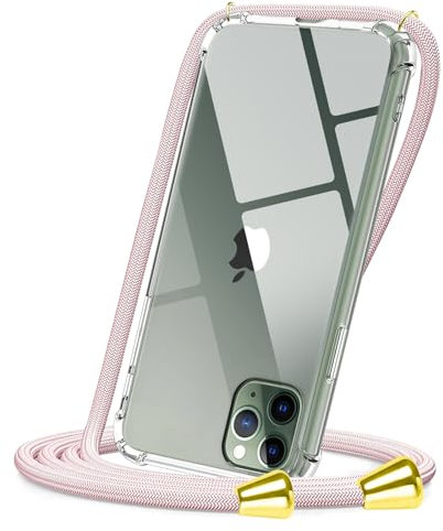 CAROKI Crossbody Case for Apple iPhone 11 Pro Max,Necklace Phone Cover with Cord Strap for iPhone 11 Pro Max,Clear Transparent TPU Soft iPhone Cover Holder with Neck Cord Lanyard Strap-Rose Gold