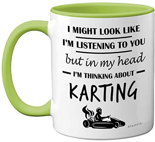 Stuff4 Karting Gifts - in My Head I'm Thinking About Karting - Funny Gifts Men Women, Go Kart Motorsport Mug, Racing 11oz Ceramic Green Handle Premium Mugs Novelty Cup