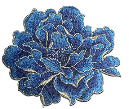 Sourcemall Pfingstrosen-Blumenaufnäher, bestickte Blumenapplikationen für DIY-Kleidung, Jacken, Jeans, Rucksäcke, Hüte, Kunsthandwerk, Nähen, Basteln (dunkelblaue Pfingstrose)