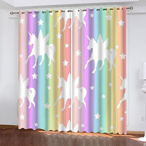 NUYSP Regenbogensterne Gardinen mit ösen B 234 X H 137 cm Feen Prinzessin Schallschutz Polyester Vorhang Blickdicht für Mädchen Jugendzimmer Wohnzimmer Modern Dekoration Verdunkelung Vorhänge 2er Set