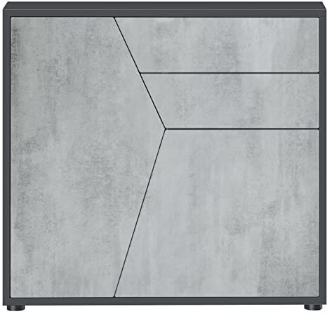 Vladon Sideboard Benny, Made in Germany, Kommode mit 2 Türen und 2 Schubladen, Schwarz matt/Beton Oxid Optik (79 x 74 x 36 cm)