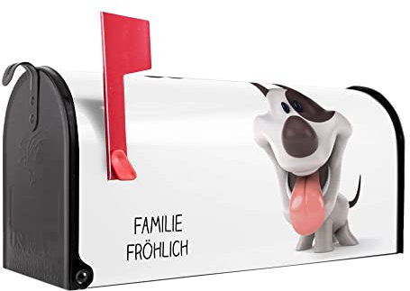 banjado® Amerikanischer Briefkasten - US Mailbox/Letterbox mit Motiv Comic-Hund 51x22x17cm - Postkasten Stahl aus Amerika – Briefkasten amerikanisch schwarz pulverbeschichtet