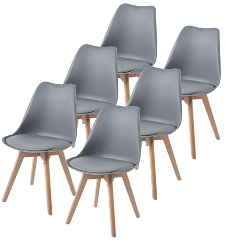 TEENO Set Esszimmerstühle Holzbeine Vintage Bürostuhl Stuhl Massiv Buche Kissen Sitz (6, Grau)