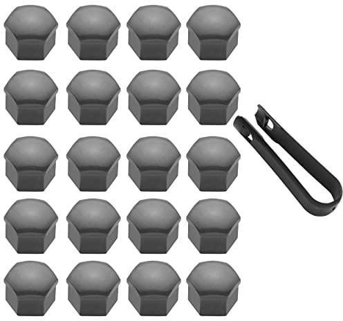 LICQIC 20 Pcs Capuchon d'écrou de Roue 19mm Capuchons d'écrou de Boulon de Roue, Cache-écrous de Pneu hexagonaux avec Ensemble d'outils de démontage pour Voitures, Gloss Gris