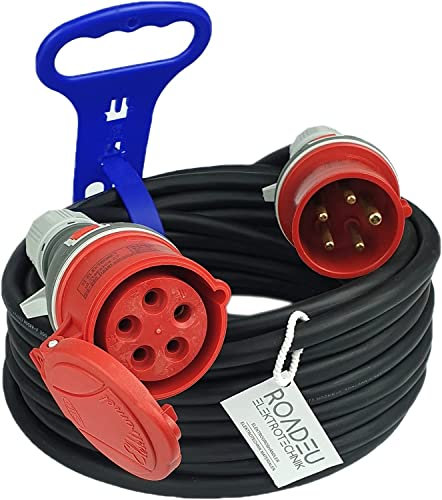 RoadEu - Rallonge Courant Fort 16A - Rallonge CEE 15 mètres avec Support de câble - Câble Courant Fort 16A 380V - fiche 16A CEE - Prise CEE 16A