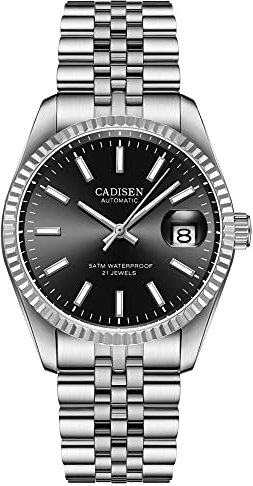 Cadisen 38 mm Herren-Armbanduhr, automatisch, mechanisch, luxuriös, AR-Saphirglas, wasserabweisend, Edelstahl MIYOTA 8215 Reloj Hombre, 8053 Schwarz