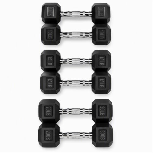 Fitvids Gummi-ummantelte Sechskant-Hanteln, Set mit 10, 15, 9 kg Paar