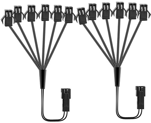jose2015 2PCS EL Wire Splitter 6 Way,6 Female to 1 Male Splitter Y Cable,2-Pin Extension Cable Wire Connector for LED Glow Light Multi-Color Neon Strip