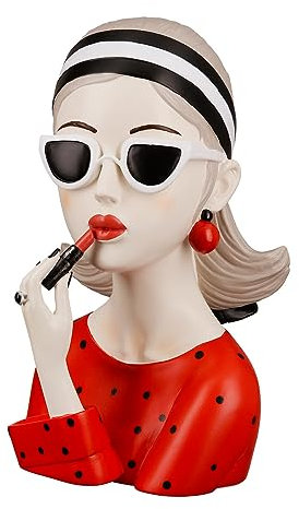 GILDE Deko Skulptur Figur Lady rotes Shirt - mit Sonnenbrille und rotem Lippenstift - Moderne Dekoration Wohnzimmr - Höhe 26 cm - rot schwarz Creme