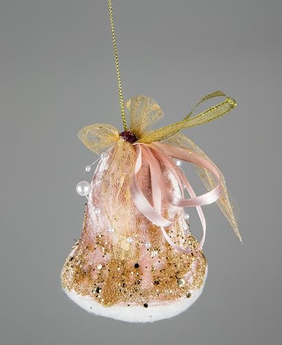 3Pcs Light Pink Santa Bell 8x10cm - Christmas Tree Hanging Decorations Festive Decorative Ornaments Fairy Tale Themed Xmas Tree Pendant