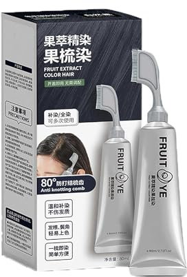 Black Fruit Dyeing Cream,Fruit Essence Hair Dyeing Comb, Lack Hair Dye For Men Women,Natural Hair Dye Cream,Keratin Hair Color,For Men And Women All Hair Types (Black)