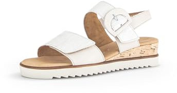 Gabor Damen Keilsandalen, Frauen Sandalen,Moderate Mehrweite (G),Keilsandaletten,Keilabsatz,Wedge-Heel,flach,Bianco/mus(Kork/cr),37.5 EU / 4.5 UK