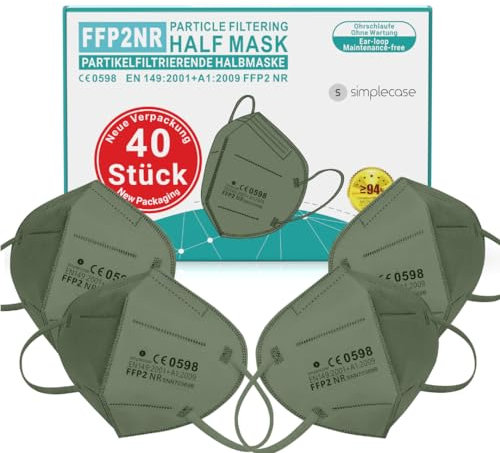 Simplecase 40 Stück FFP2 Masken, CE Zertifiziert von offiziell benannter Stelle CE2834/0598, Atemschutzmaske, Partikelfiltermaske