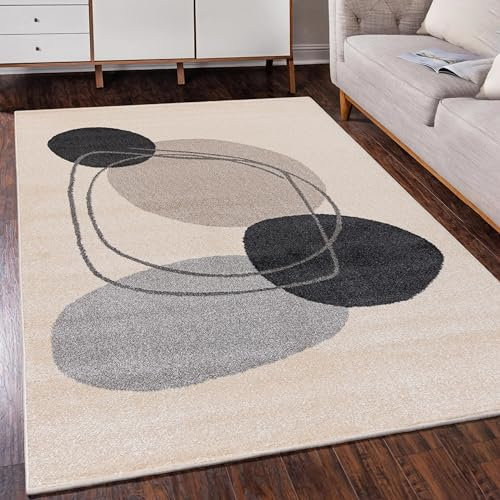 Mazovia Teppich Beige Modern Geometrisch - Wohnzimmer, Schlafzimmer, Esszimmer, Büro - Mittelflor Rechteckig Oeko-TEX® Zertifikat Stilvoller - Creme - 160 x 230 cm