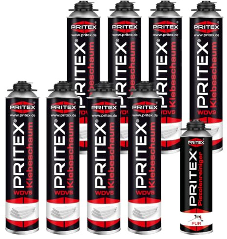 PRITEX WDVS Klebeschaum Set, 8x 750ml Dämmstoffkleber inkl. Reiniger