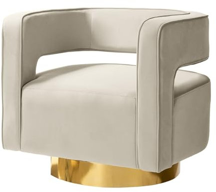 HULALA HOME Sessel gemütlich Loungesessel Clubsessel mit ergonomische Rückenlehne und goldenem Metallgestell drehbar Lesesessel aus Samt für Wohnzimmer und Schlafzimmer, Beige