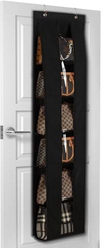 Lirex Over the Door Purse Organizer, Space-Saving Handbag Storage Purse Organizer Clothing Closet Purse Hanger for Scarves, Hats, Legging Organizer, Black
