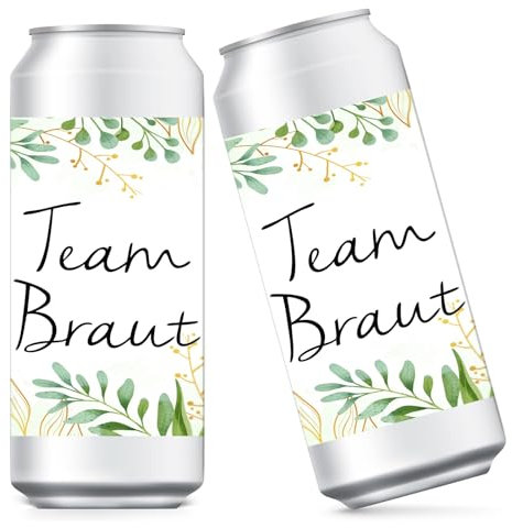 15 Stück Braut Dosen Aufkleber, JGA Aufkleber für Prosecco Dosen, Hochzeit Team Aufkleber für JGA Hochzeit Getränkedosen, Selbstklebende Aufkleber Banderole (Grüne Blätter)