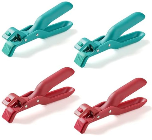 Hwtcjx Pinze da Cucina, Pinza Antiscottatura, Set da 4 Cucina Anti-Calore, Clip Ciotola, Morsetto Pentola Calda, Pinza per Teglie, Sollevamento Piatto Pinza per Ciotola Calda, Forno (Rosso, Verde)