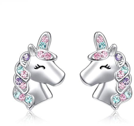 LICHUANUK Einhorn Ohrringe für Mädchen Sterling Silber, Geburtstagsgeschenke für Mädchen Einhorn Schmuck, Geburtstagsgeschenke für Mädchen, Silber