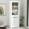 PUGSDRLY Armoire de Vitrine avec Lumières LED,Buffet Salle a Manger,Bibliotheque,Armoire Moderne Polyvalente avec étagères,Meubles de Rangement pour Cuisine Salon et Bureau (Blanc)