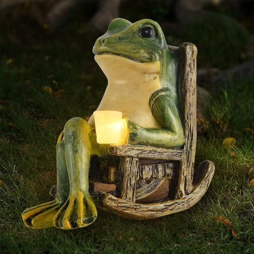 XEERUN Frosch Statuen Garten, Frosch Figuren Draußen Deko Solar, Outdoor Solar FroschGarten Dekoration, Outdoor Tierfigur Dekoration, mit Wasserdicht LED Leuchten, für Terrasse Rasen Haus Hof