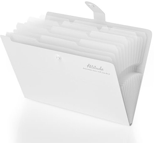 Smarpau Dokumentenmappe A4 mit 12 Tasche, Dickes Fächermappe a4, Erweiterbare Aktenordner, Mappen Ordnersystem Document Folder Mit Druckknopf und Etiketten Für Dokumente, Belege (Weiß)