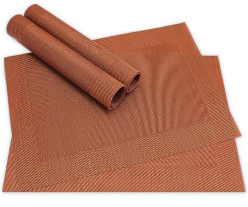 Moderne Tischsets in Kupferfarben im 4er Set - Abwaschbare Platzsets als rechteckige Tischuntersetzer - Gewebtes Platzdeckchen als Tischunterlage für Esstisch Wohnzimmer Tisch-Deko