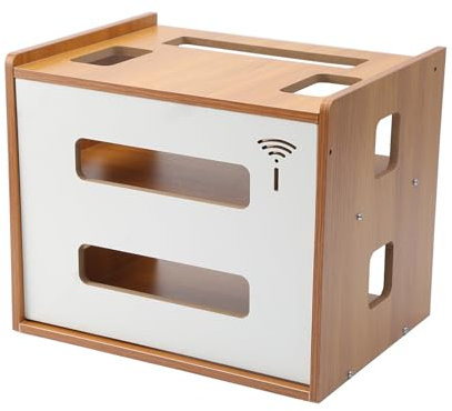 Zjyufy Bamboo Wifi Router Storage Box, Wood Cable Management Organiser Box, WiFi Router Desktop Storage Box, Power Strip Cable Management Hider Rack of Wires, Routers, TV Set-Top Boxes