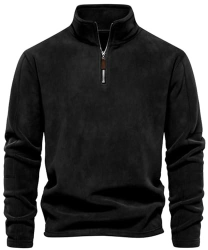 PADOLA Pullover Felpa in Pile da Uomo Maglione Invernale da Uomo con Cerniera a 1/4 Felpa Senza Cappuccio con Manica Lunga Dolcevita Maglione Lavoro Cardigan(Nero,L)