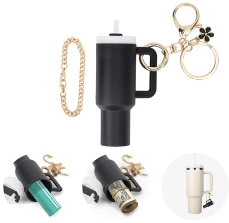GADITIEK Mini Cup Schlüsselanhänger für Stanley Cup Zubehör Schlüsselanhänger für Damen Lippenbalsam Halter Tasche Charms für Frauen mit Kette (Black Keychain)