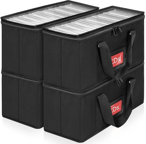 AKOZLIN 4 Pack CD Storage Boxs with Clear PVC Lid and Index Labels 13.7× 5.5× 6.3 CD Case Holder,Each Can Hold 31 CDs Jewel Cases or 170 Discs