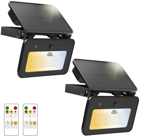ALUSSO Solarlampen für außen mit bewegungsmelder & Fernbedienung, 1000LM, 3 Farbtemperaturen (3000K/4000K/6500K), 3 Modi, IP65 Wasserdicht, Solarwandleuchte für Garten, Terrasse, Hof, Eingang