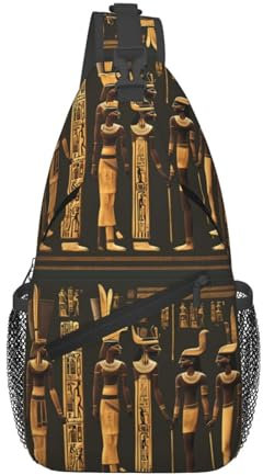 FKGKDF Schultertasche mit antikem ägyptischem Hieroglyphen-Druck, Umhängetasche, Reise, Wandern, Brust-Rucksack, Schultertasche, Tagesrucksack für Damen und Herren