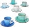 MamboCat 6er Set Blue Cappuccinotassen mit Untertassen I 200 ml I große Tassen + Untertasse aus Steingut für 6 Personen mit verschiedenen Blautönen & Strudel-Dekor