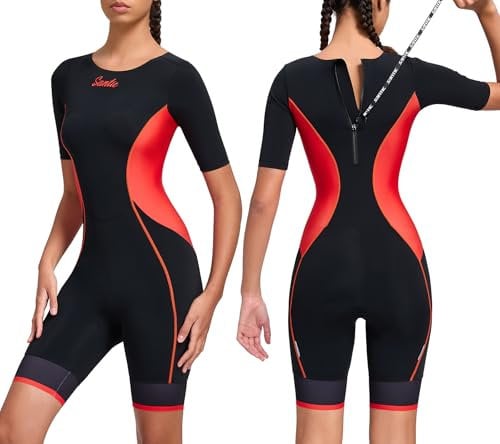Santic Traje de triatlón acolchado de triatlón de una sola pieza Kuzarm traje Pro Tri-traje de secado rápido adelgazar bicicleta skinsuit, rojo, XL