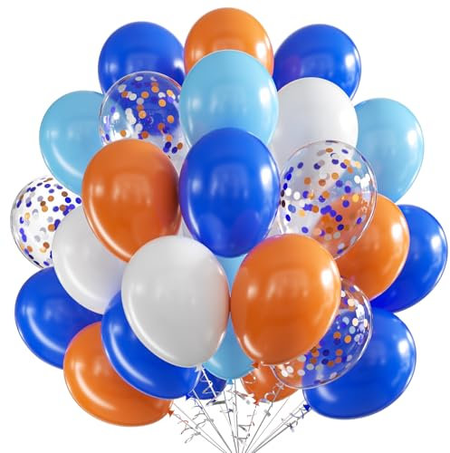 Luftballons Blau Orange Weiß, 60 Stück 12 Zoll Blau Orange Latex Luftballons Weiß Luftballons mit Konfetti Party Ballons, Party Luftballon für Geburtstag Hochzeit Gender Jahrestag Dekoration