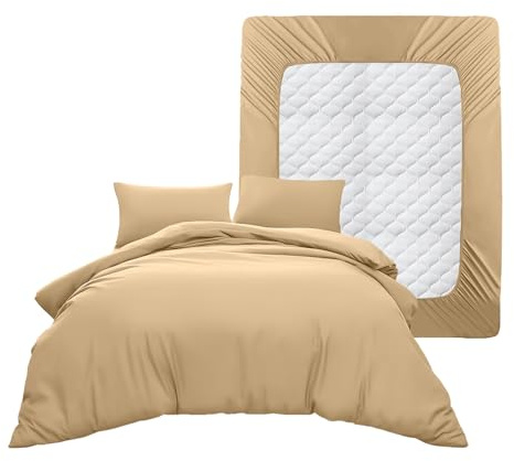 Casabella Duvet Cover Sets - 4 Pc Luxury Super King Duvet Set Brushed Microfiber Duvet Full Set - Duvet Cover, Fitted Sheet & Pillowcase 2 Pack - Soft & Durable Super King Duvet Set -Beige Bedding