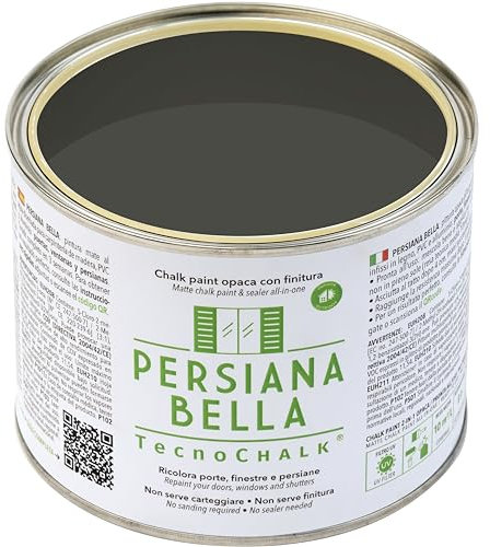 TecnoChalk® Persiana Bella Nuova Chalk Paint Extra Forte - Non Richiede Finitura – Ricolora Senza Carteggiare Persiane, Finestre, Porte e Infissi - Interno/Esterno - Colore Antracite (500 ml)
