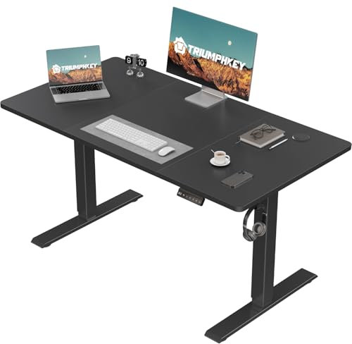 TRIUMPHKEY Bureau Assis Debout Électrique réglable en Hauteur 110 x 60 cm, Panneau Clavier Contrôle à Fonctions Mémoires, Ergonomique Assis Debout Table d'ordinateur pour Bureau à Domicile, Noir
