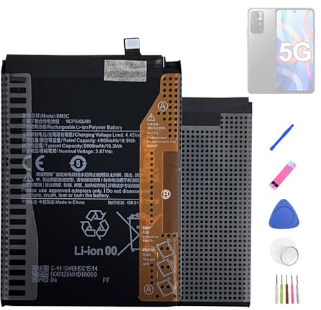 HIGHAKKU Batterie de rechange BN5C compatible avec Red-mi Note 11 5G / Poco M4 Pro 5G / Redmi Note 11s 5G avec outils