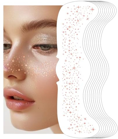 Pack of 10 Glitter Freckles Golden Temporary Face Tattoos Body Glitter for Women Girls Concerts Festival and Rave Accessories (Rose Gold)