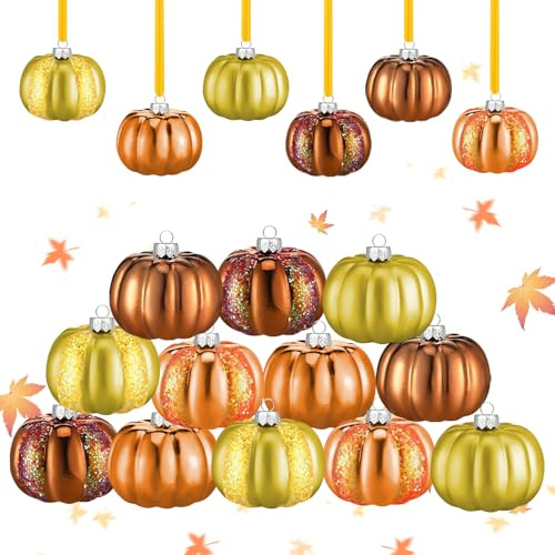 Herbst Deko Kürbis zum Aufhängen, im 12er Set, Fenster Hängend Deko Für Thanksgiving Halloween Dekoration, Herbstdeko Weihnachtskugeln Hängedeko Ornament, Fensterschmuck Für Baum Fall Decor (A)