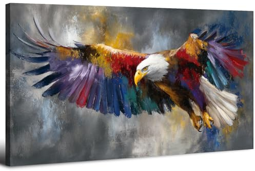 Adler Leinwandbilder Adler mit Bunte Flügel Bilder Vogel Leinwand Wandkunst für Wohnzimmer Schlafzimmer Vintage Tier Wanddekoration Wildtiere Poster Drucke Kunstwerk Wohndekoration 50,8 x 101,6 cm
