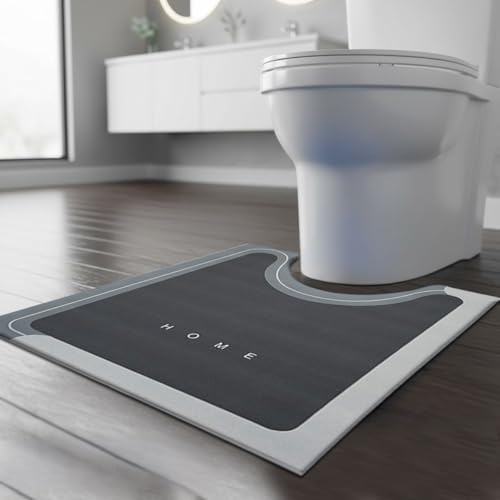 PHP Super Absorbent Rubber Pedestal Bath Mat Non Slip Anti Mould Quick-Drying Washable Bathroom Mat Thickened Toilet Shower Matts (50 x 50 cm, Grey)