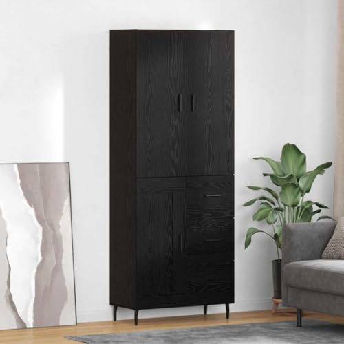 QJBSAVVA Highboard Schwarz Eiche 180 cm Modernes Sideboard mit Glas für Wohnzimmer Esszimmer und Flur Engineered Wood mit Schublade und Tür