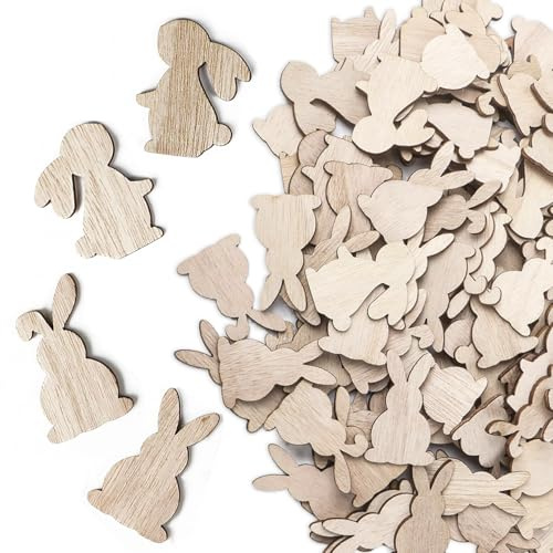 100 Stück Holz Hasen Streudeko, DIY Häschen Konfetti Streudeko, Osterhasen Holz Konfetti, Ostern Tischdeko Confetti, für Ostern Geschenke Basteln Draußen Geburtstag Party Deko