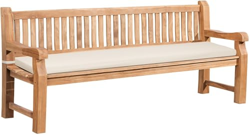 DELUKE Gartenbank Teakbank DABEL Holz Creme 220x61x93 cm | Holzbank 220 cm Mit Sitzkissen Gartenbank Sitzbank Mit Lehne Wetterfest Bank Garten Terrasse