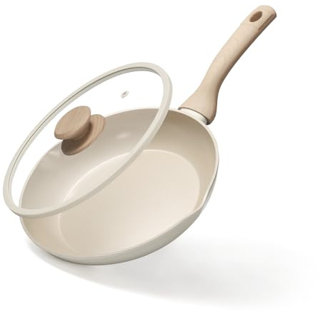 MSMK Beige 20cm Ceramic Non-Stick Frying Pan with lid
